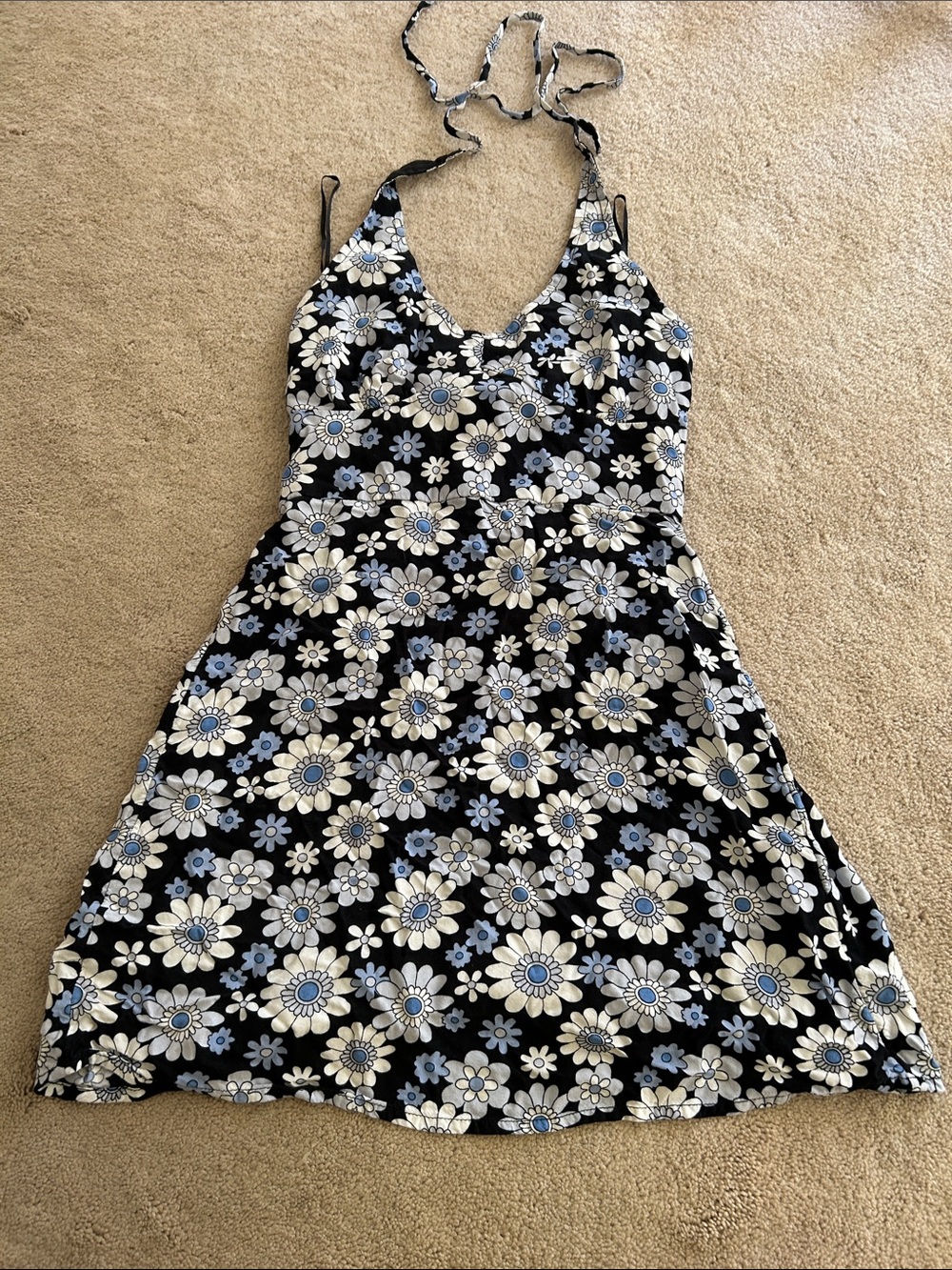 Hollister Black Mini Dress with Light Blue and White Floral Print